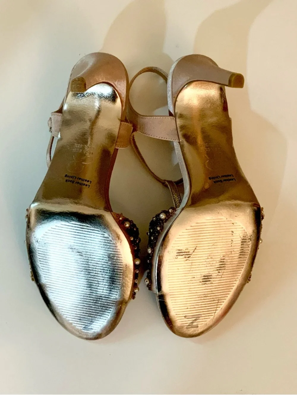 Adrianna Papell Beaded T-Strap Heels in Rose Gold - Picture 12 of 15